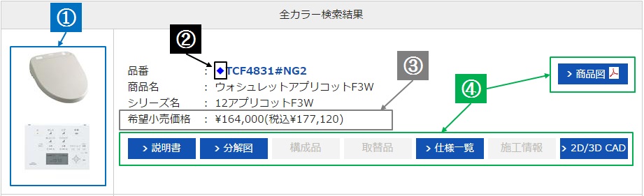 商品情報の全カラー検索結果について